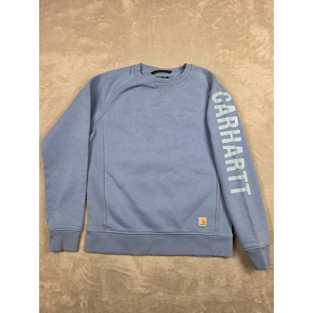 Carhartt Sweatshirt Women S Blue Relaxed Fit Graphic‎ Sleeve Pullover Crewneck